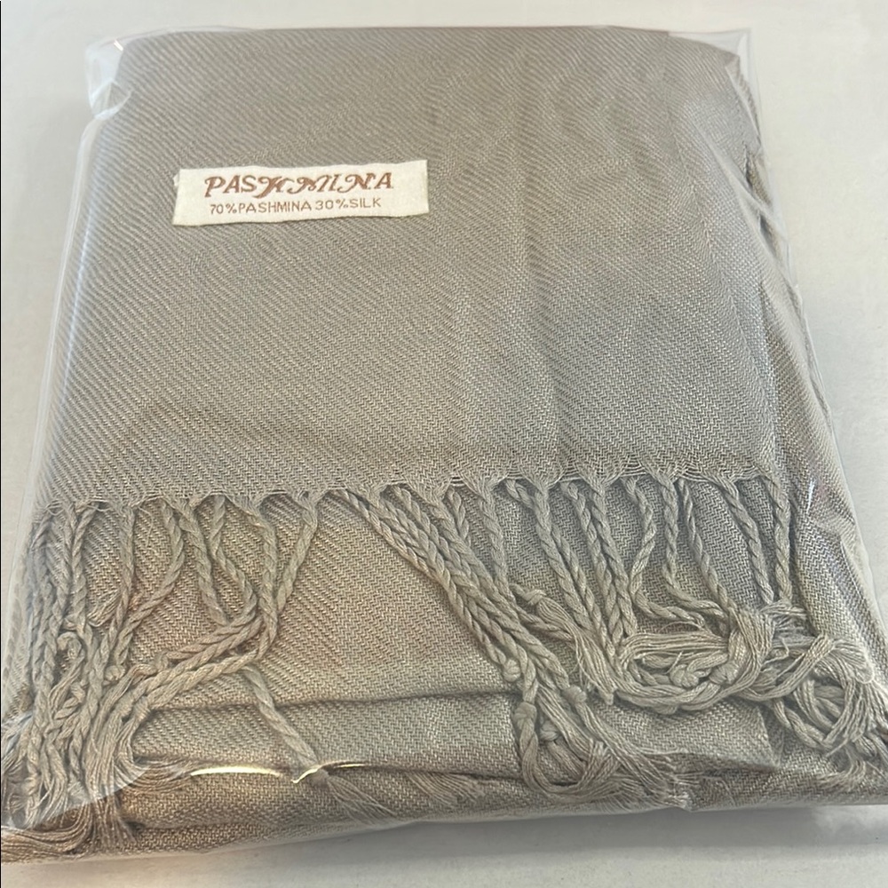 Pashmina Tan Scarf with Fringe Wrap - Picture 8 of 9